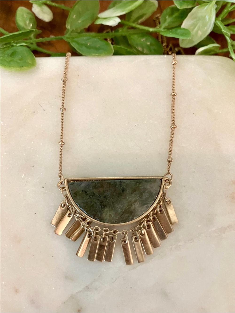 Gold-Tone Semi-Circle Labradorite Fringe Necklace